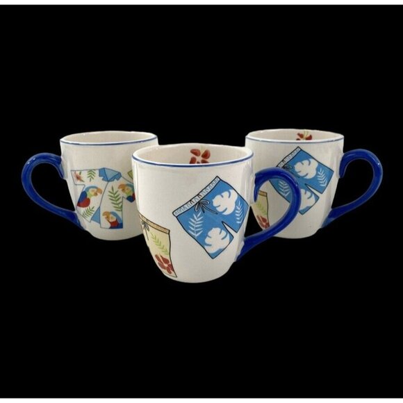 Canterbury Potteries 3 Coffee Tea Mugs 4" Beach Summer Hawaiian - Picture 12 of 12